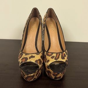 Leopard Print and Sequin Peep Toe Size 6.5w